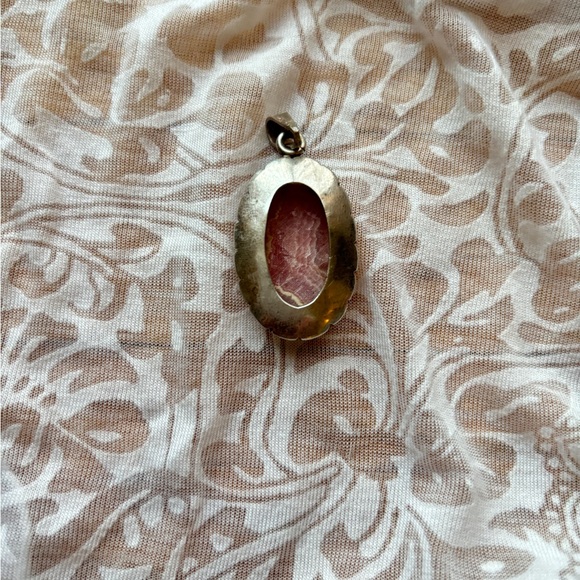 Pink Rhodochrosite Oval Silver Pendant - Picture 2 of 2